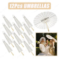 12-90PC 84CM White Paper Umbrella Parasol & Folding Hand Fan Set