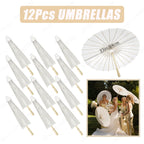 12-90PC 84CM White Paper Umbrella Parasol & Folding Hand Fan Set