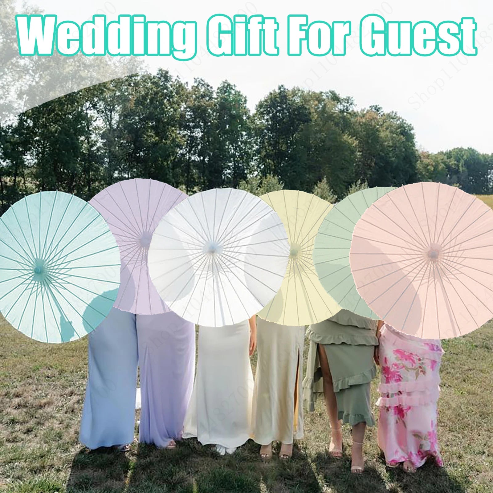 24-90PC 84CM Customised Wooden Handle Paper Umbrellas Parasols