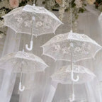 8PC Mini White Embroidered Umbrellas