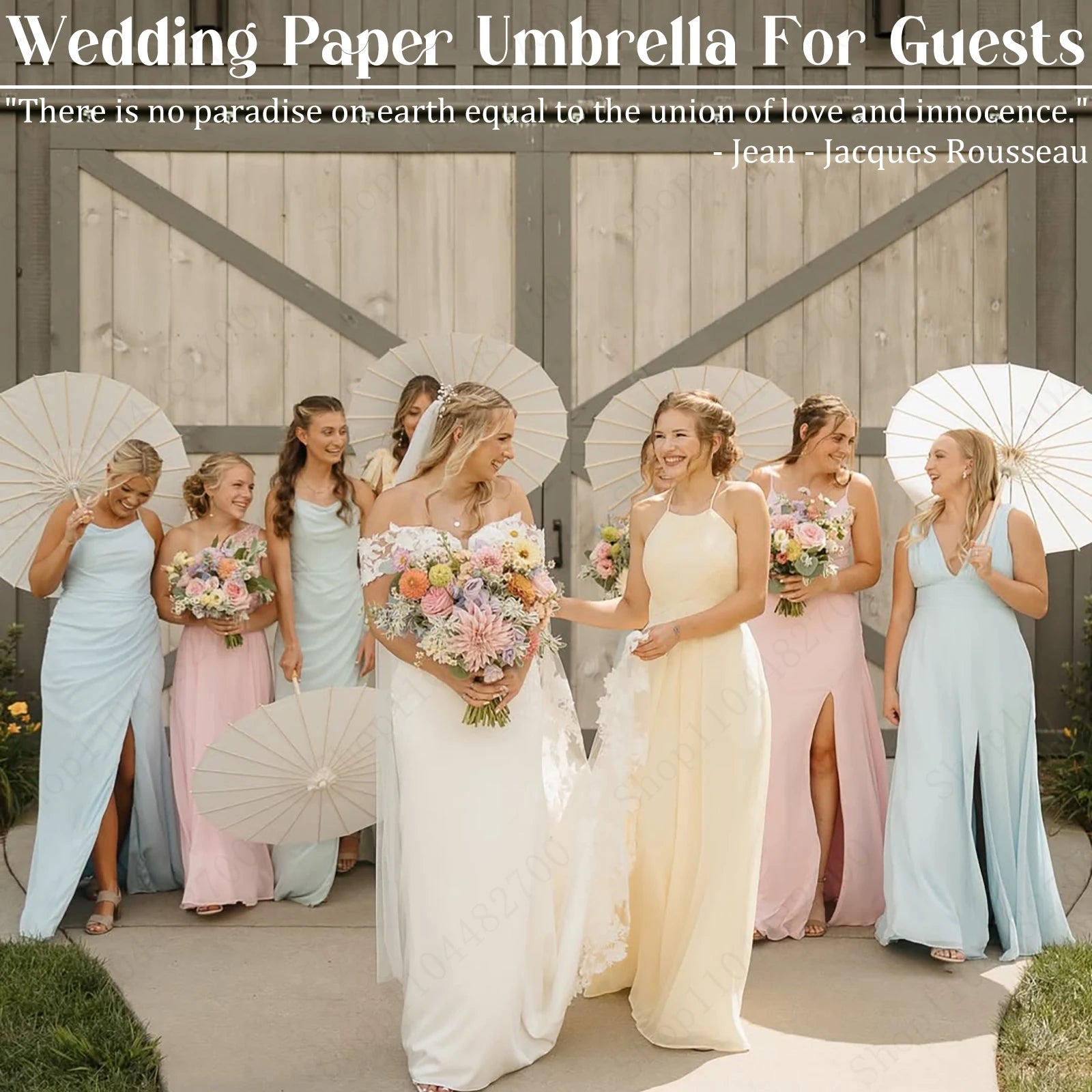 12-90PC 84CM White Paper Umbrella Parasol & Folding Hand Fan Set