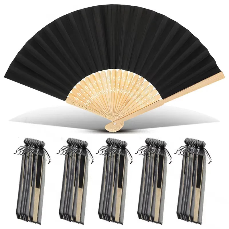 40-240PC Folding Hand Fans Optional Fabric Gift Bag