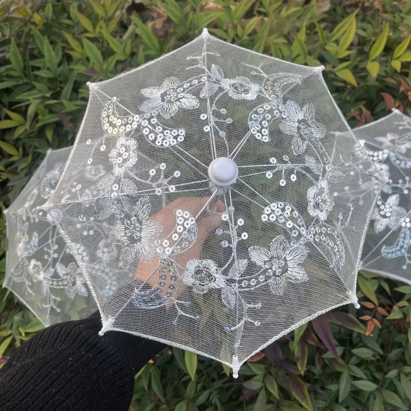 8PC Mini White Embroidered Umbrellas