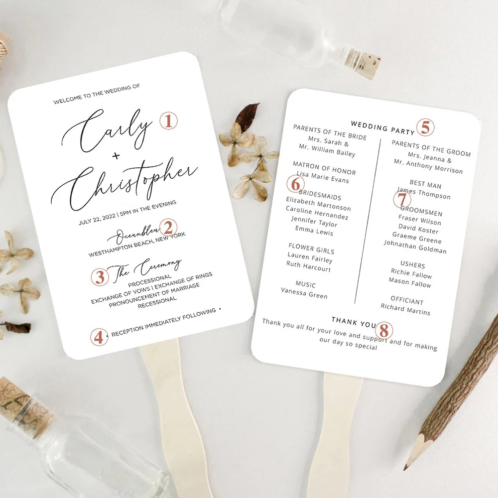 10/30PC Personalised Printed Paper Fans with Wooden Sticks