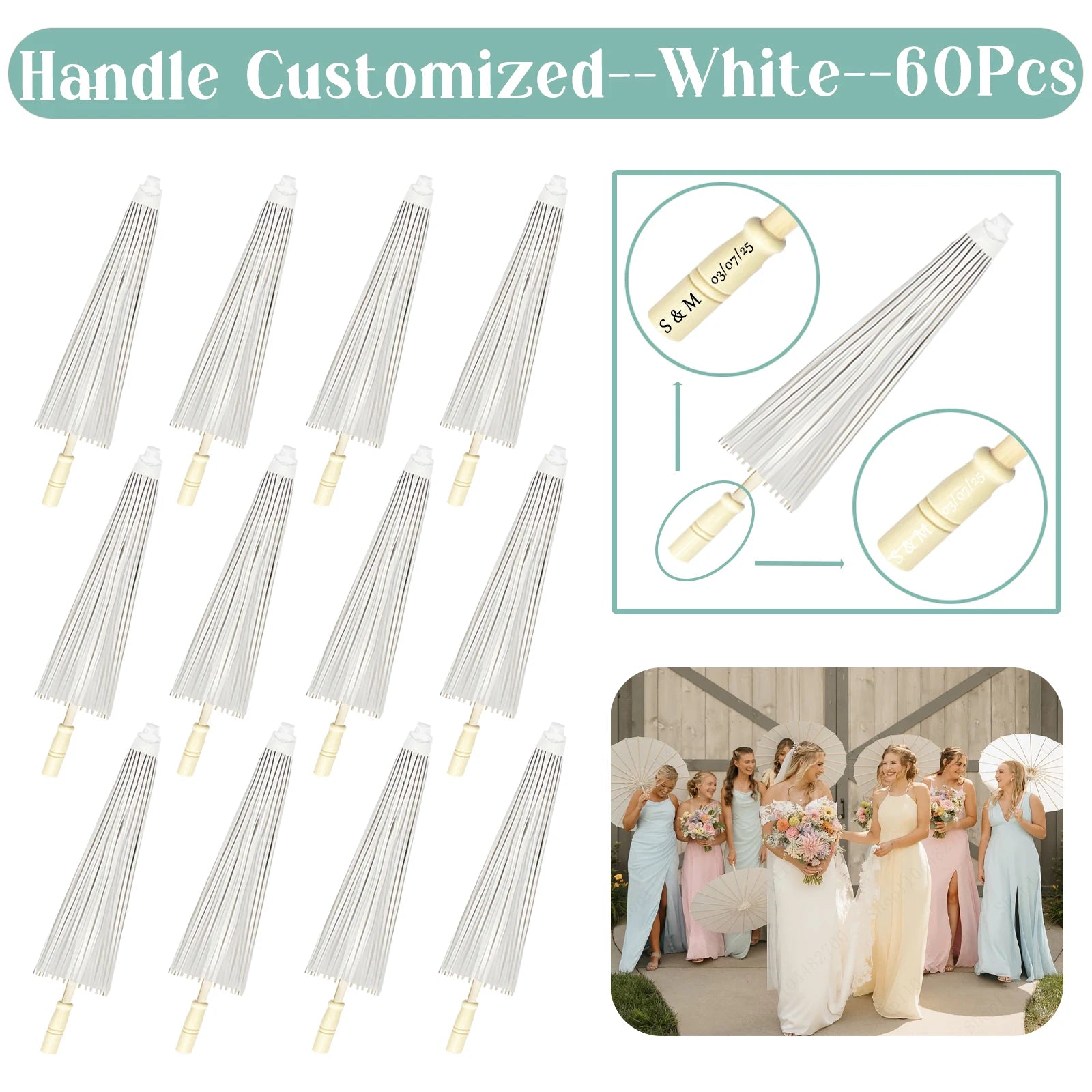 24-90PC 84CM Customised Wooden Handle Paper Umbrellas Parasols