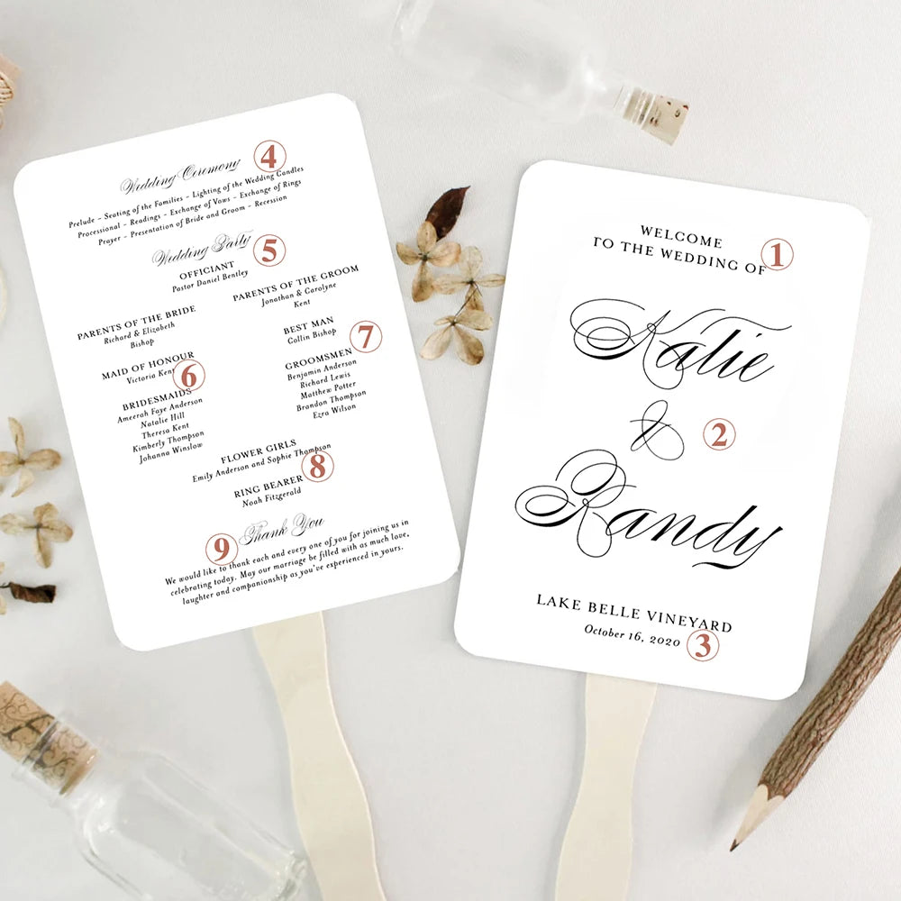 10/30PC Personalised Printed Paper Fans with Wooden Sticks