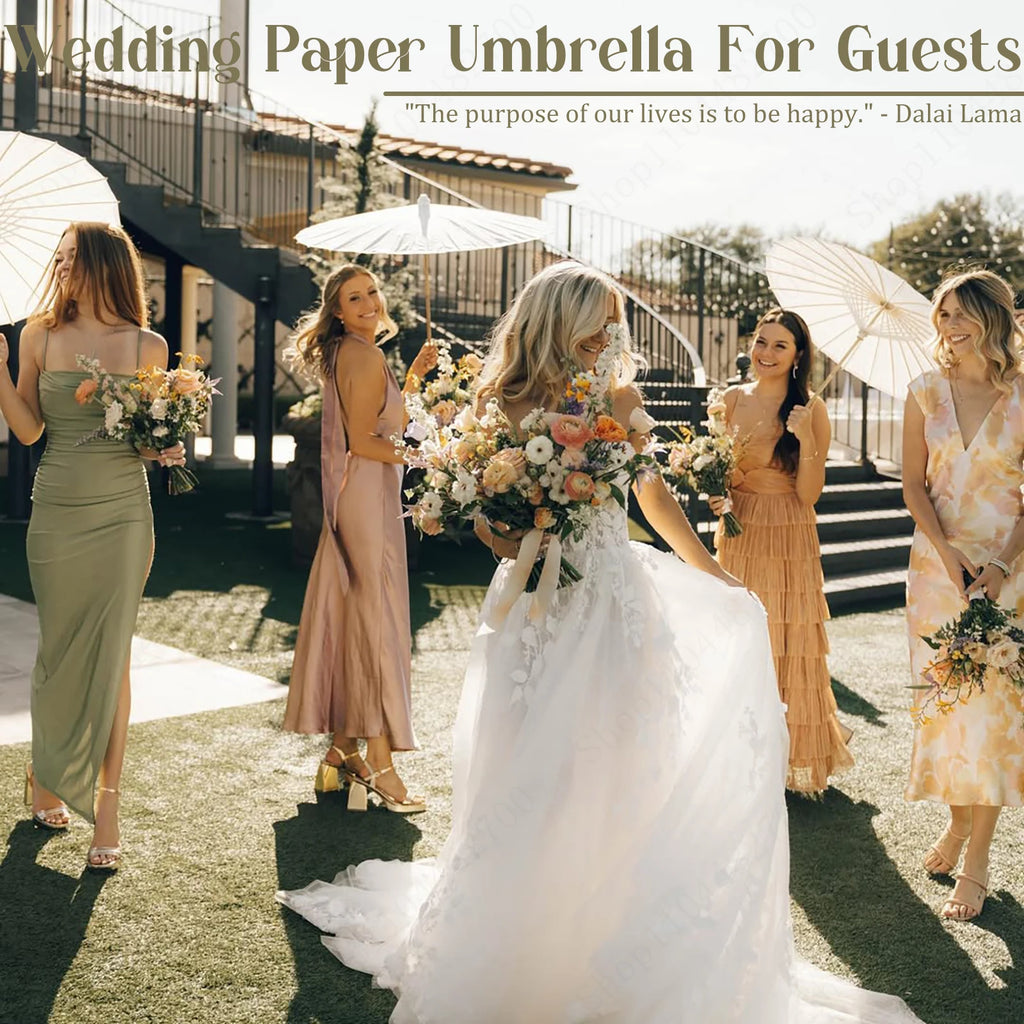 12-90PC 84CM White Paper Umbrella Parasol & Folding Hand Fan Set