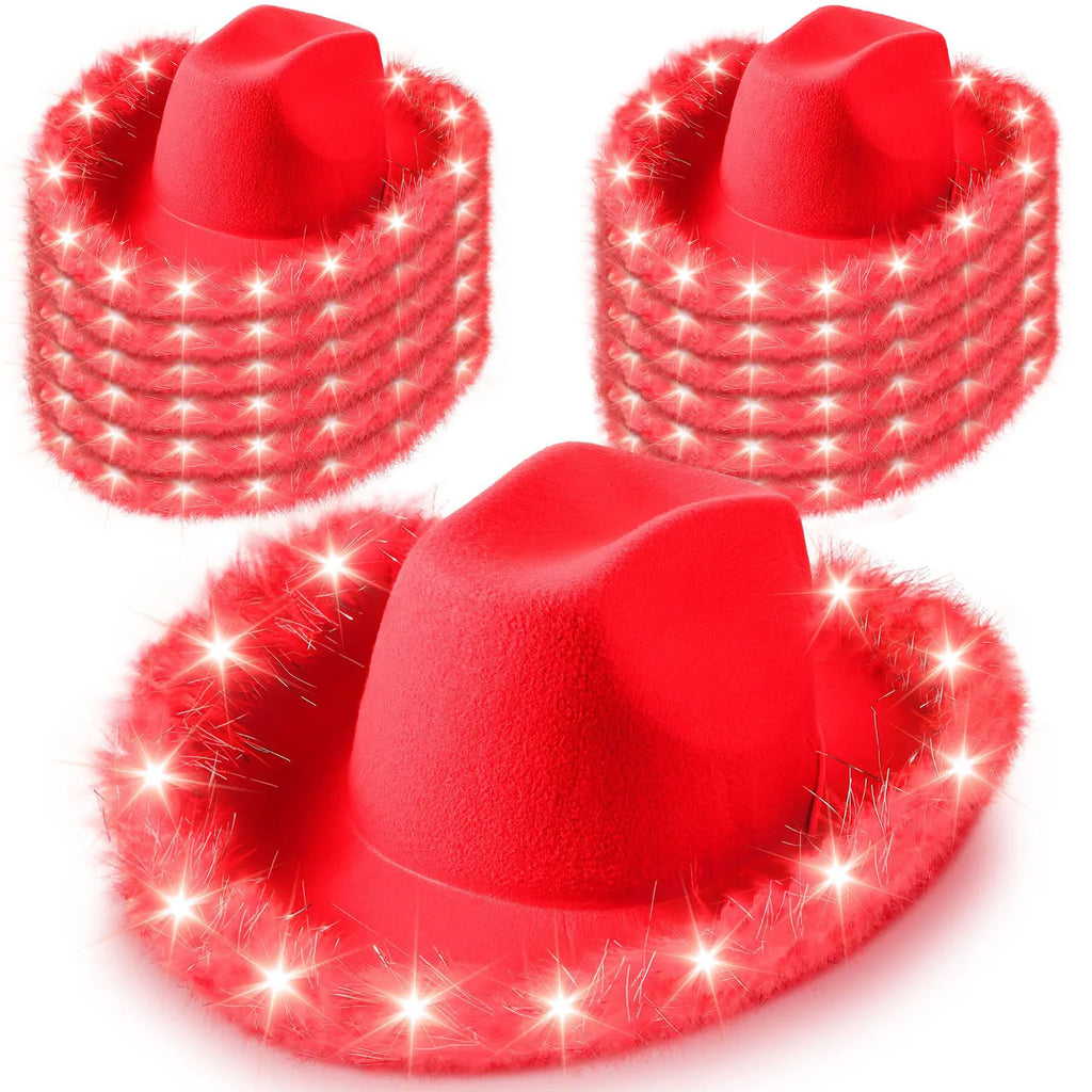 Light Up LED Cowboy Hat With Feather Optional Sunglasses