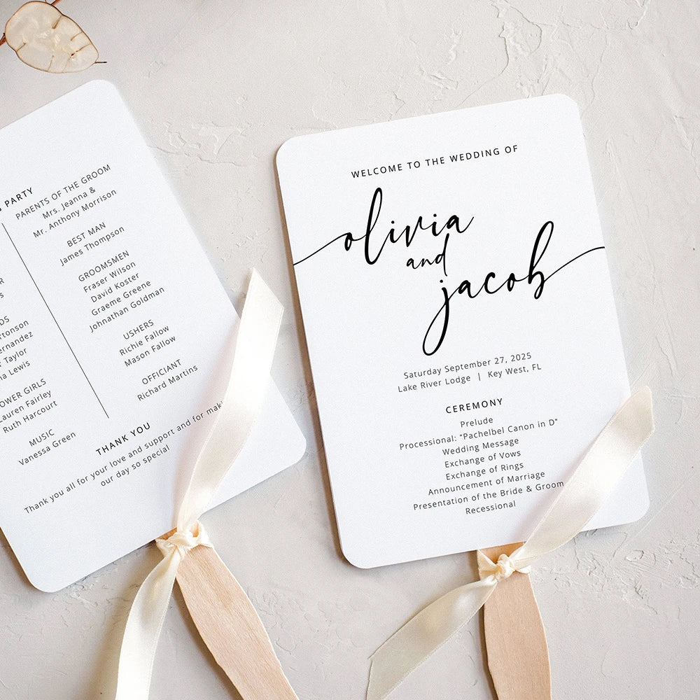 10/30PC Personalised Printed Paper Fans with Wooden Sticks