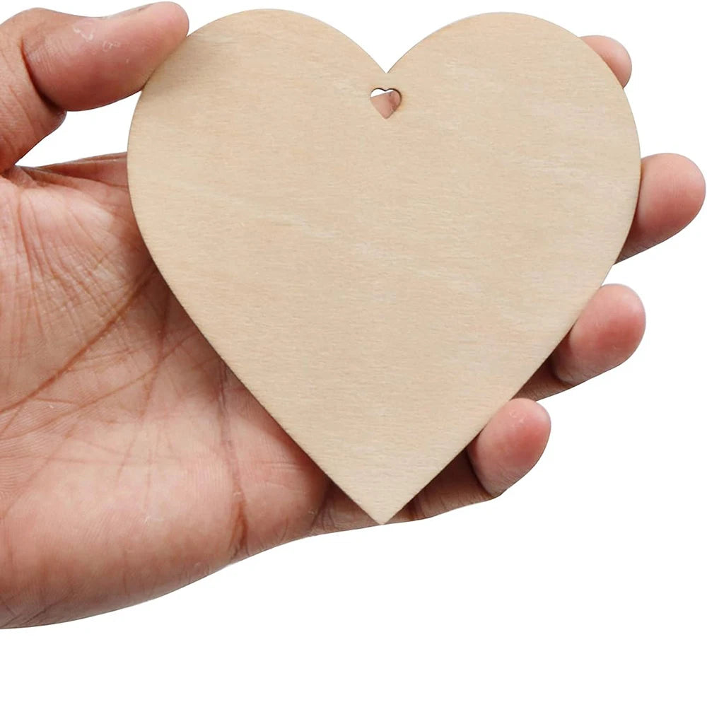 10/20/60PC Wooden Blank Heart DIY Crafts with Natural Twine