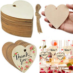 10/20/60PC Wooden Blank Heart DIY Crafts with Natural Twine