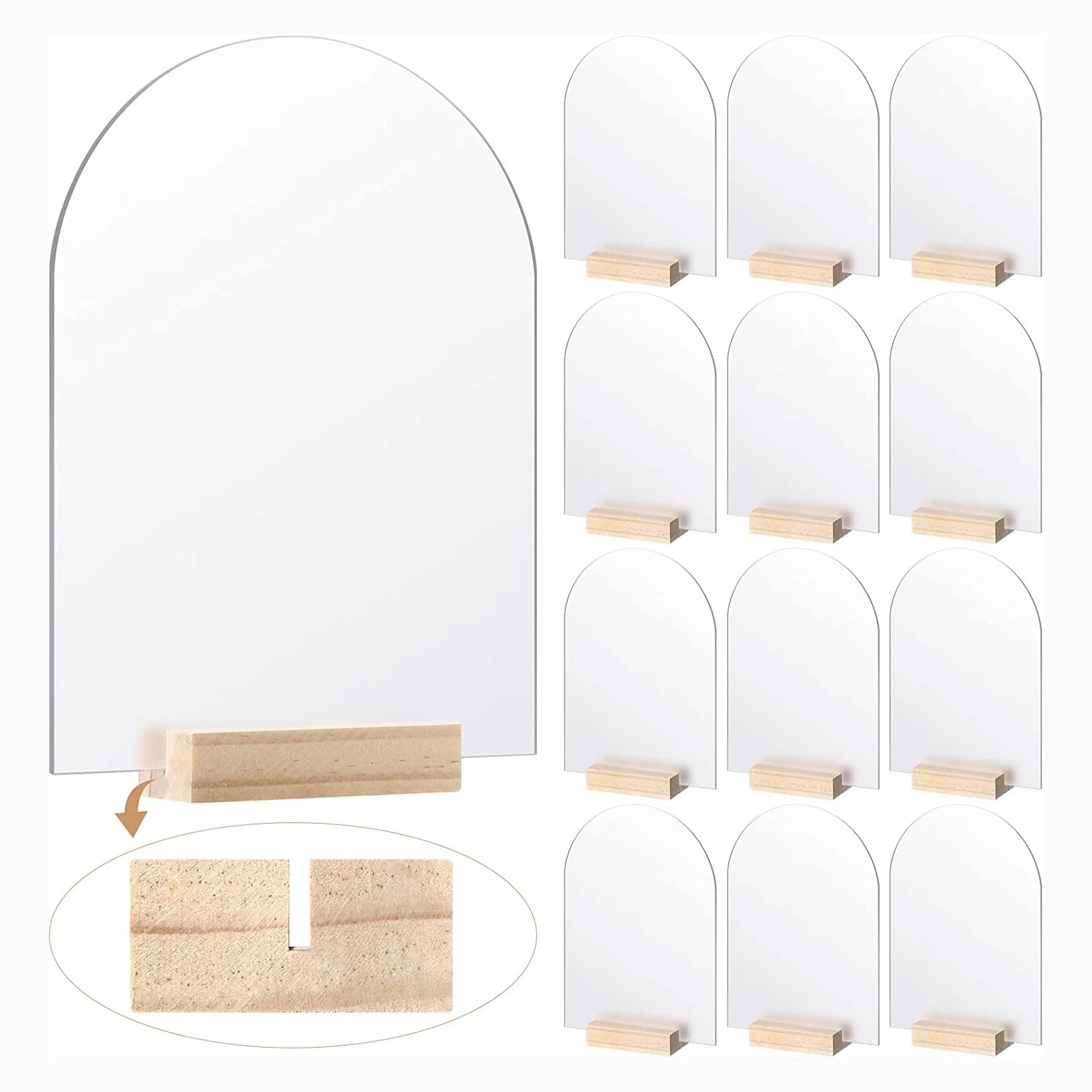 5-20PC Blank Frosted Arch Acrylic Sign with Wood Stand