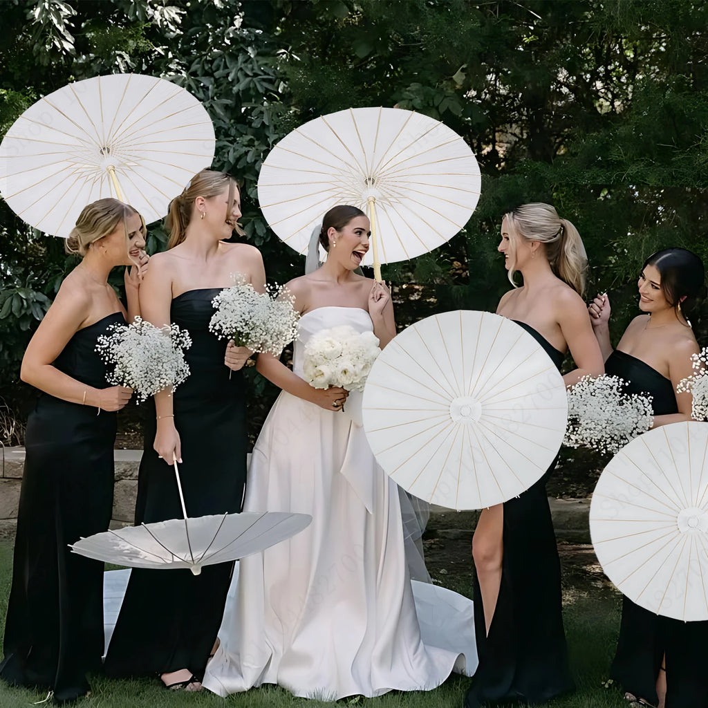 12-90PC 84CM White Paper Umbrella Parasol & Folding Hand Fan Set