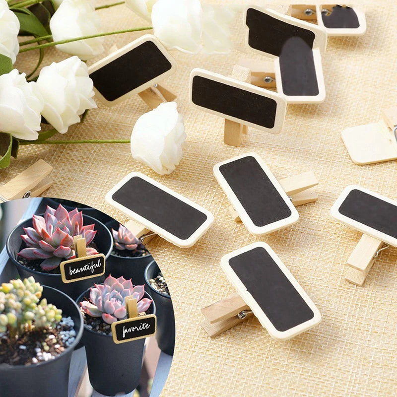 50PC Mini Rectangular Wooden Blackboard Message Slate Board Cards