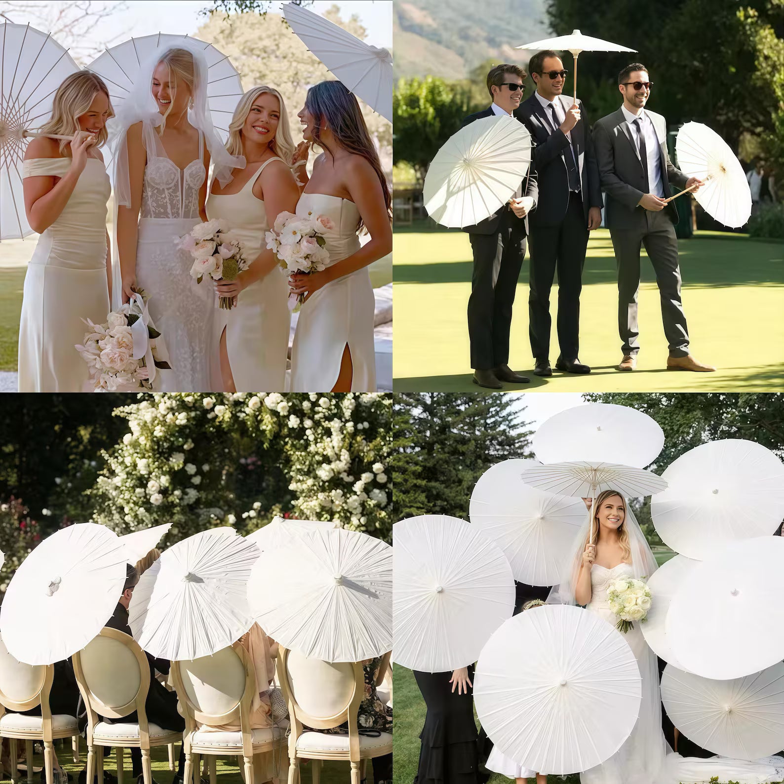 6PC 60/84cm White Paper Umbrellas Wooden Handle