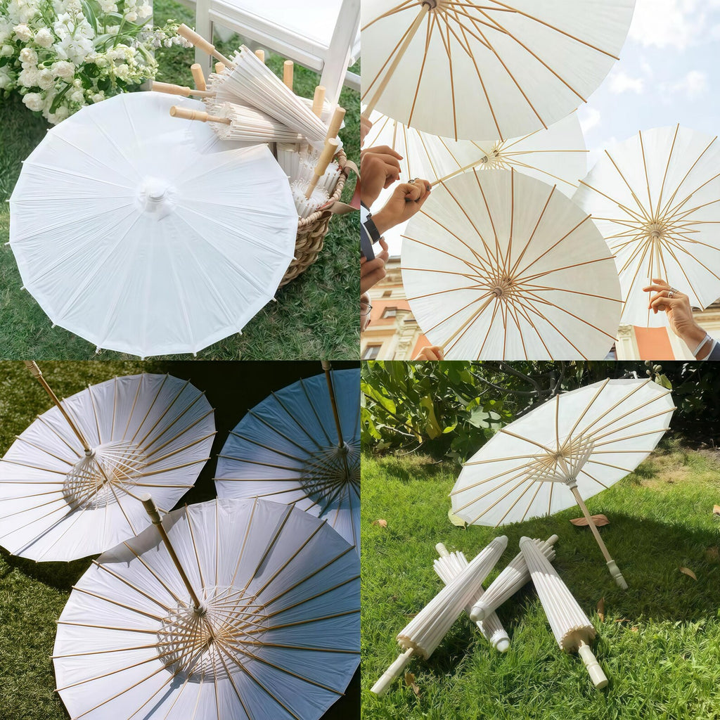 6PC 60/84cm White Paper Umbrellas Wooden Handle