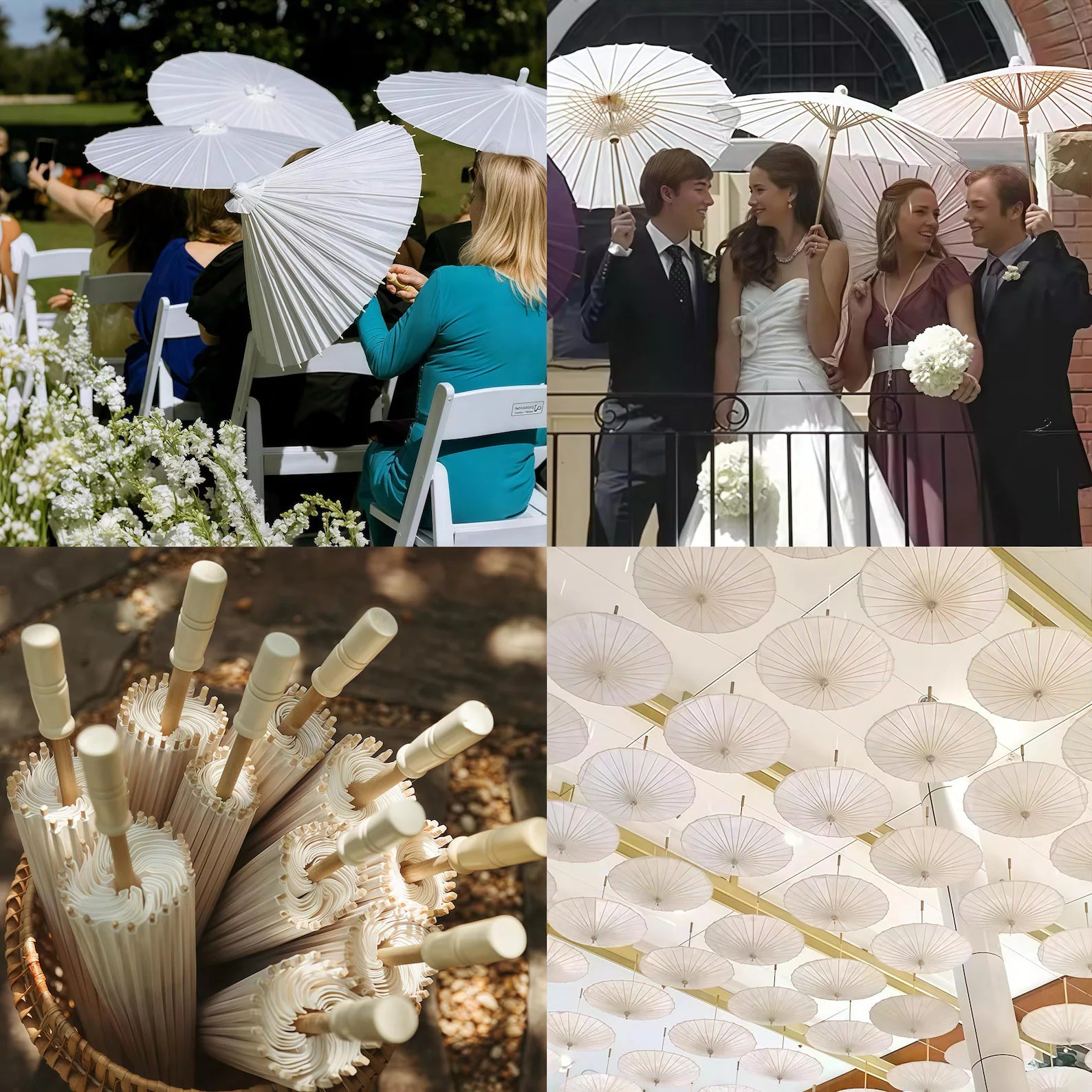 6PC 60/84cm White Paper Umbrellas Wooden Handle