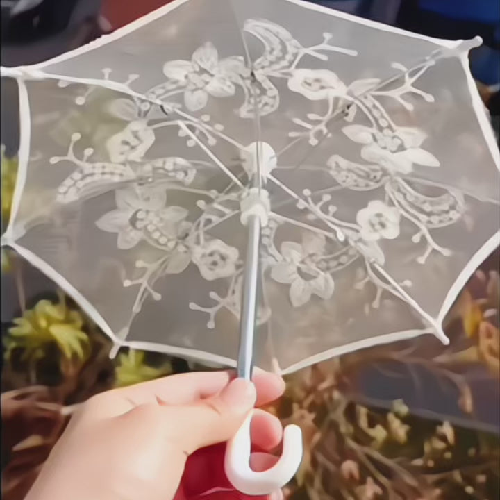 8PC Mini White Embroidered Umbrellas